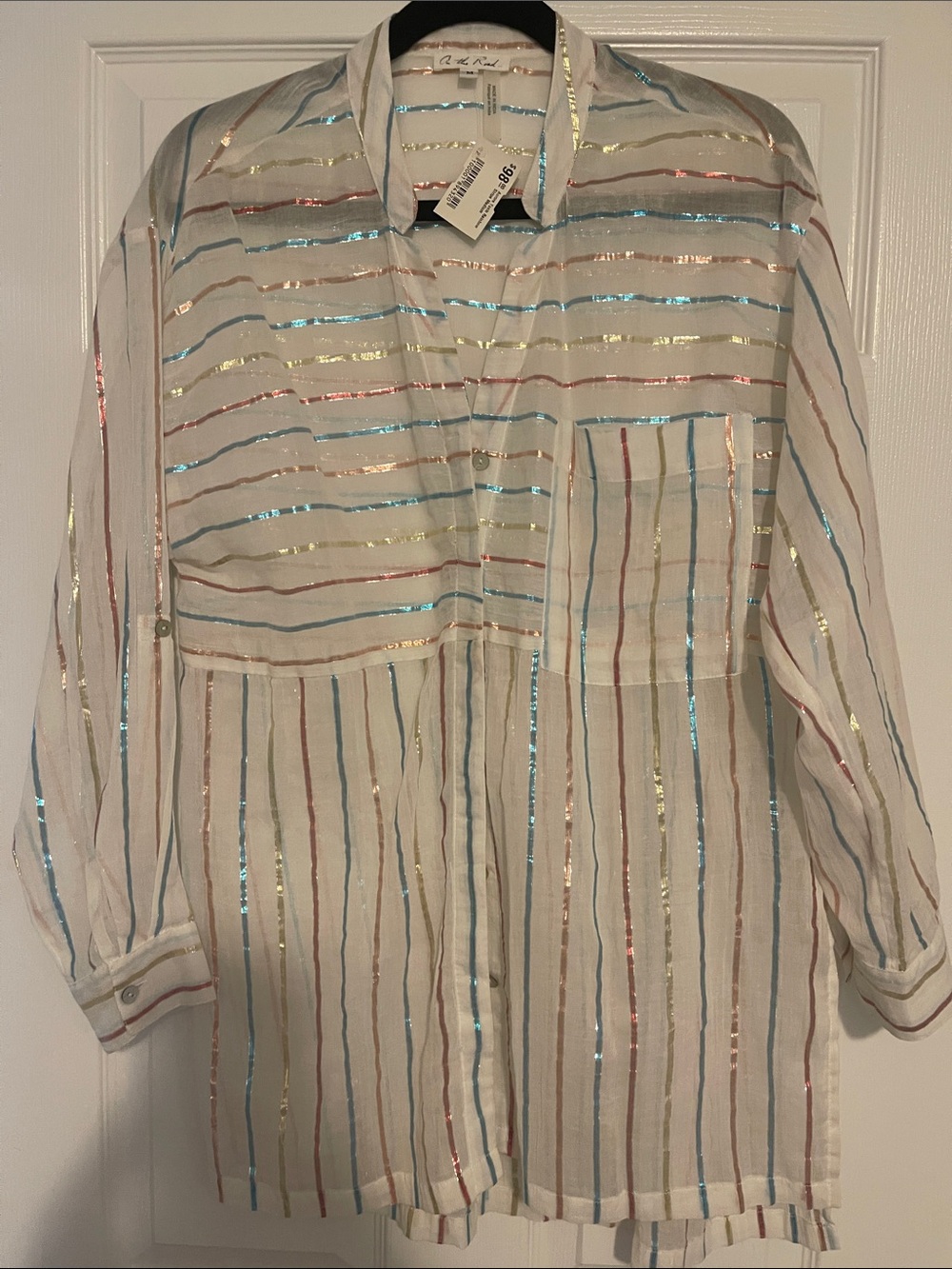 Rails Metallic Stripe Button-Down Shirt in White